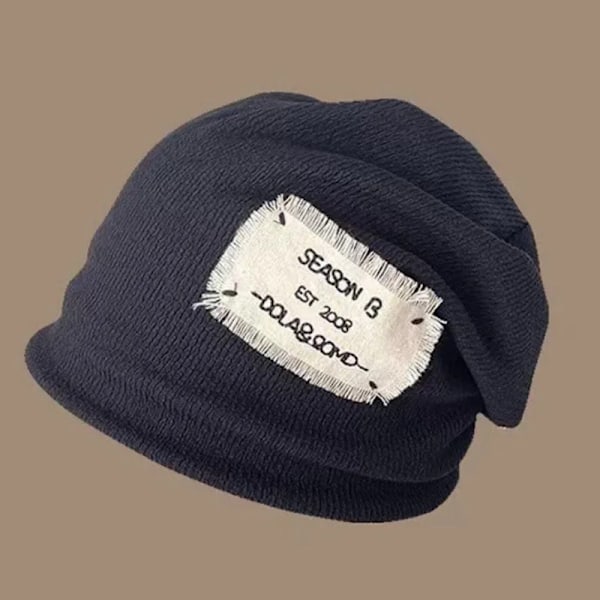 Høst-Vinter Kvinder Hætte Cap Uld Strikket Løstsiddende Beanie Hat Brev Trøje Hatte Mænd Udendørs Skullies Beanies Bonnet Caps black One Size