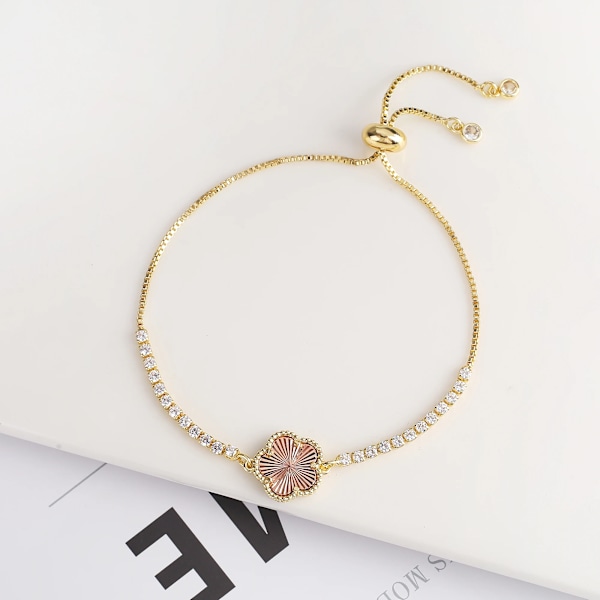 Zircon Ny Plommon Blossom Växt Fem Blad Blomma Double Sided Justerbar Armband Kvinnors Lyx Kreativa Skal Kvinnor Klöver. A