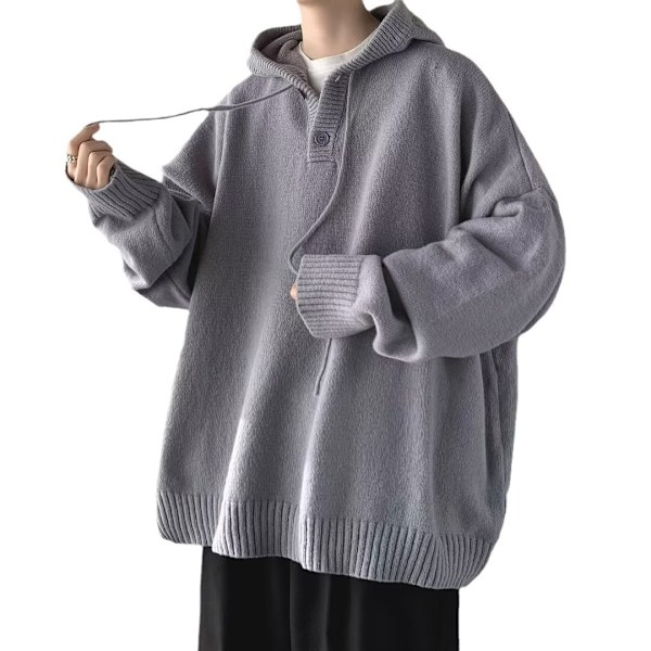 Huvtröja Herr Vinter Koreansk Stil Idle Style Retro Japansk Förtjockad Kappa Höst Och Vinter Mode Märke Stickat Ny Grey XXL