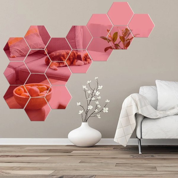 DIY 3D-spegel väggdekal Hexagon akryl DIY självhäftande spegelklistermärke Avtagbara konstväggdekaler för heminredning i sovrummet 12PCS Rose Gold L 126x110x63mm
