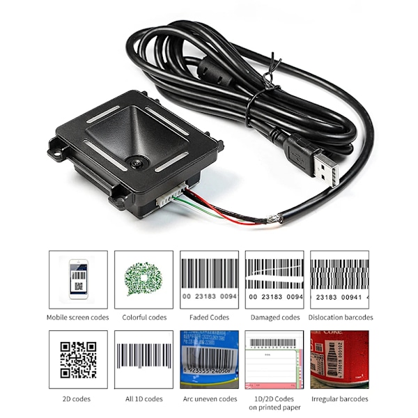 Indlejret stregkodescanner Selvinduktion 1D 2D QR stregkodescannermodul Understøtter RS-232/ TTL/USB-portforbindelse Automatisk scanning