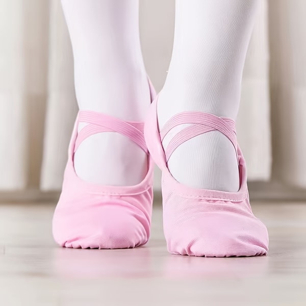 Toddler Barn Flickor Balettskor, Kohudssula Slitstark Canvas Balett Tofflor Dansskor Yoga Övningsskor pink CN25(EU26)