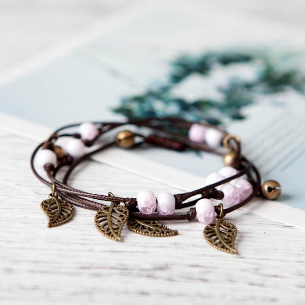 Qingge Jingdezhen Konstnärliga Mori Style Etnisk Style Bell Leaf Retro Vävda Multi-Layer Keramic Armband Kvinna Drunk Imperial Concubine