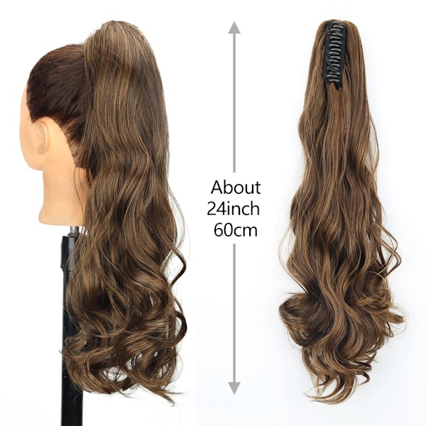 Lisi Girl Syntetiska 24&Quot; Långa Vågiga Klo Clip På Ponytail Hår Förlängning Värme Resistent Naturvåg Ponny Sval Fa Hårstycken T1B/4/27 24INCH 60CM