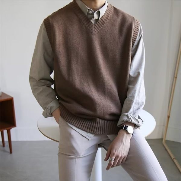Hong Kong Style Höst Ärmlösa Västväst Västbotten Tröja Mäns Vår Och Höst Ny Mode Varumärke Trend K Tröjar Brown XL