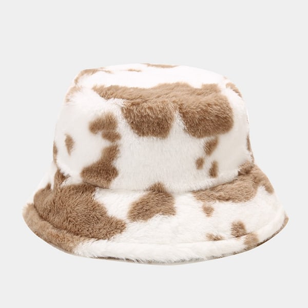 Cow Bucket Hatt Kvinnors Höst Och Vinter Nya Tryckt Koreanska Mode Plush Förtjockad Varm Hink Hatt Internet Berömd Hatt Fasta Hion Cow Size White With Pattern Pink M（56-58cm）