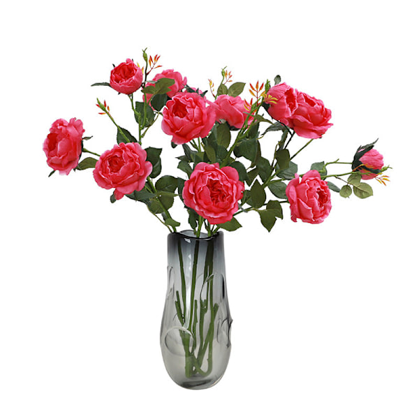 Høj-End Fugtig Følelse 3-Hoved Austin Rose Hjem Indretning Stue Dekoration Kunstig Blomst Pryd Kunstgjort Rose Buket. Dark Pink