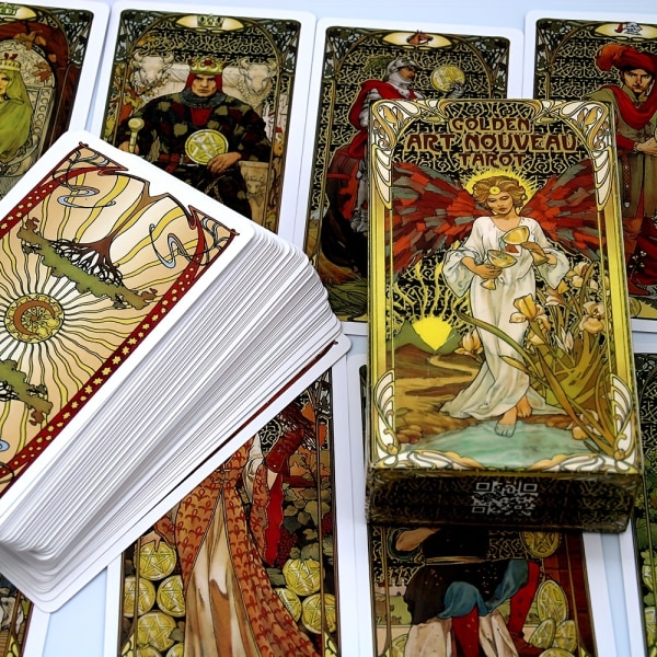 Golden Art Nouveau Tarot Deck 78 kort med guidebokkort Ockulta spådomsbokset för nybörjare Box Major och Minor