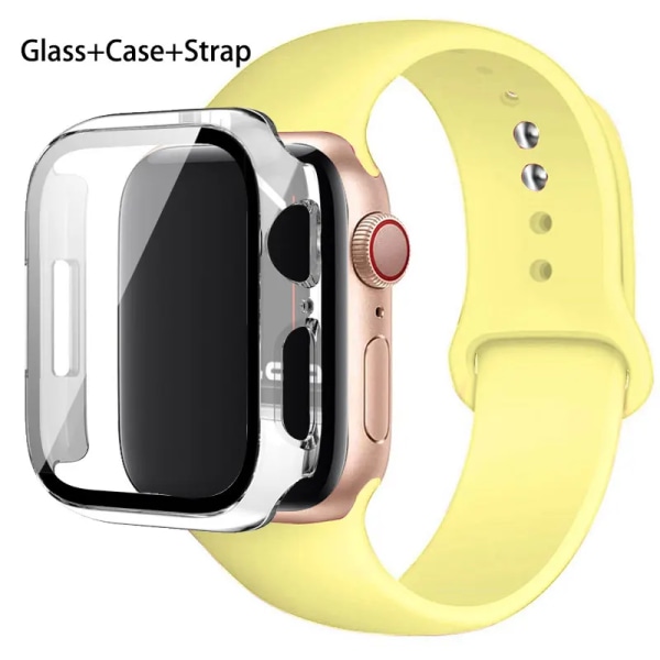 Glas+ Case+ Rem För Apple Watch -band 44mm 45mm 42mm 41mm 40mm 38mm Silikonarmband iWatch-serien 8 9 7 6 5 4 3 SE 73 Light Lemon 42mm series 321