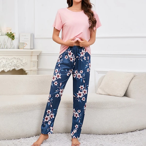 Naisten pyjama 3-osainen setti Yövaatteet Kotivaatteet Syksy Lyhythihainen toppi Lyhyet housut & Pitkät housut Loungewear Lyhyt puku Pyjama Pink Blue S