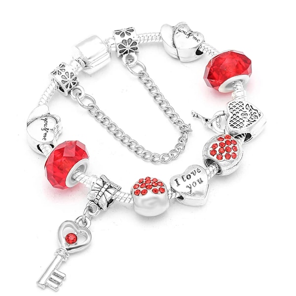 Baopn European Rosa Hjärta Till Hjärta Pärlor Charm Armband För Kvinnor Fit Varumärke Armband & Bangle Par Smycken Dropshippning 027 18cm