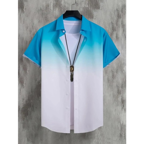 2023 Gränsöverskridande hawaiiansk kortärmad skjorta för män Gradient Color Fick Enkelknäppt Beach Casual Shirt Sky blue XL