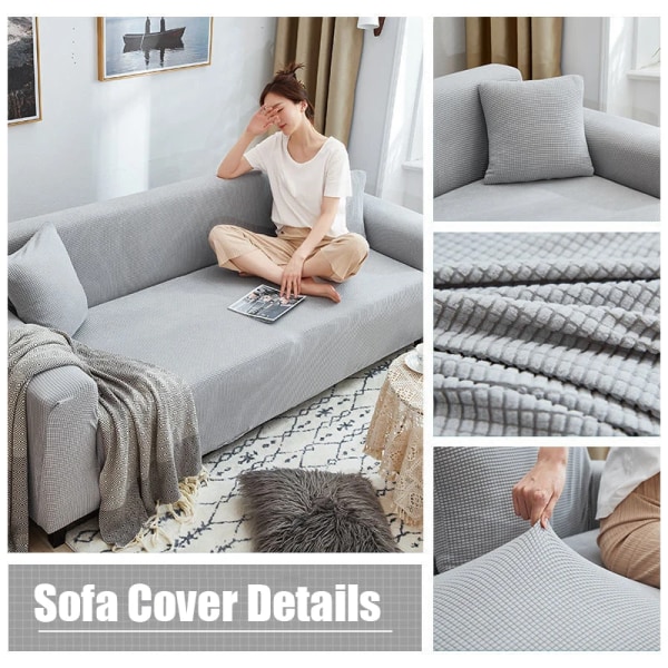 Elastiskt jacquardtyg cover Stretch cover L-formad soffa med överdrag Case för vardagsrum 1/2/3/4 sits Beige White L size (185-230cm)