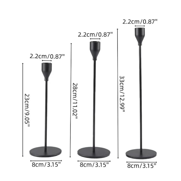 3Pcs / Set Metall Ljus Hållare Passar 3/4 Tum Tjock Ljus För Bröllop Dekoration Bar Party Vardagsrum Hem Inredning Candylestick black