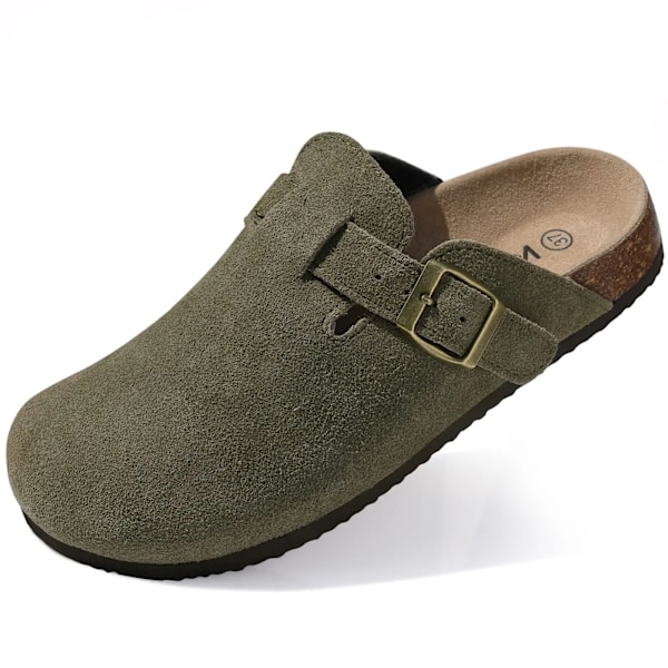 Crestar Trendy Clogs Naisille Miehille Duper Unisex Suede Cork Jalkatuki Koti Sandaalit Kaarituella Muoti Nahka Perunat Kengät suede-Army Green 42