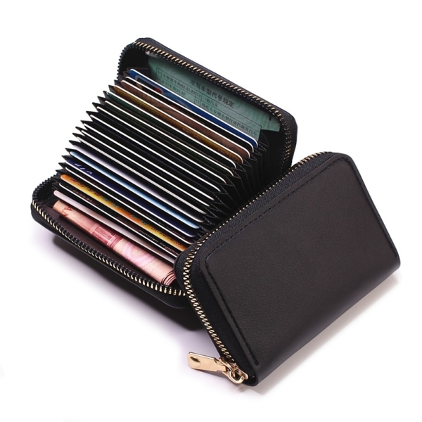 Dragkedja runt myntväska, enkel kreditkortshållare med multi kortplatser, mångsidig plånbok Black