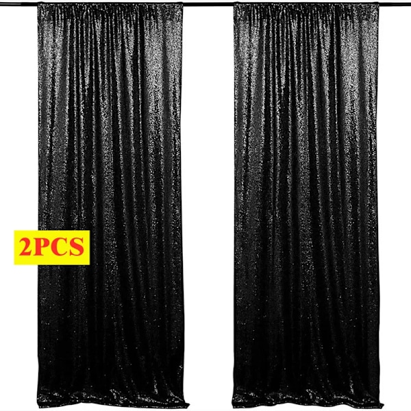 Kulta-/Hopeapaljettiverhot 2 paneelia - 2Ftx8ft Paljettiverhot juhliin, häihin, juhliin, taustakuviin, lavasteisiin black 2PCS