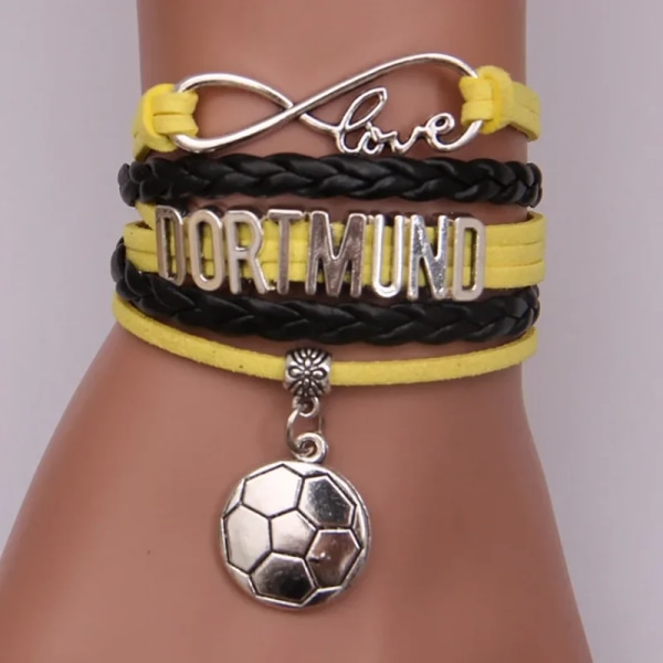 Flerlagers handgjorda Infinity Love Wave Fotbollsomslag Flätat armband DORTMUND Charm För Kvinnor Män Älskare
