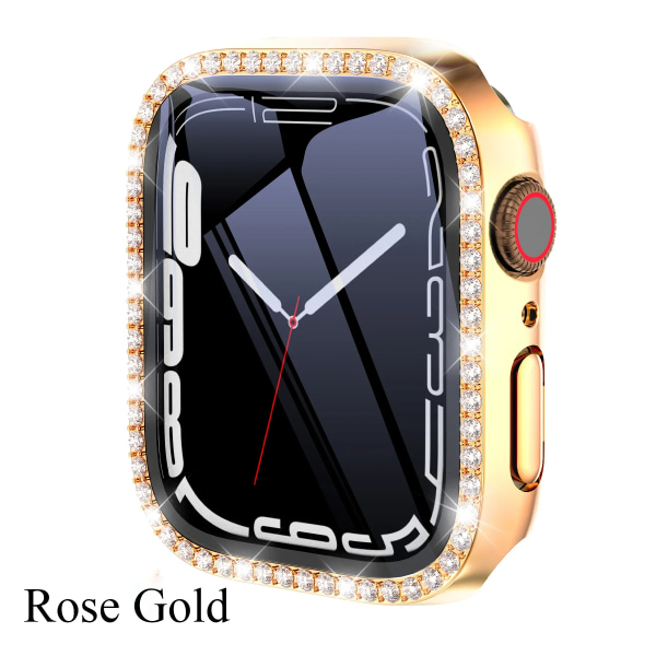 Diamond Glass+Cover til Apple Watch Etui 45mm 41mm 40mm 44mm 42mm 38mm Bling Bumper+Skærmbeskytter iwatch Serie 9 8 7 3 6 SE Rose Gold Series 654 SE 44MM