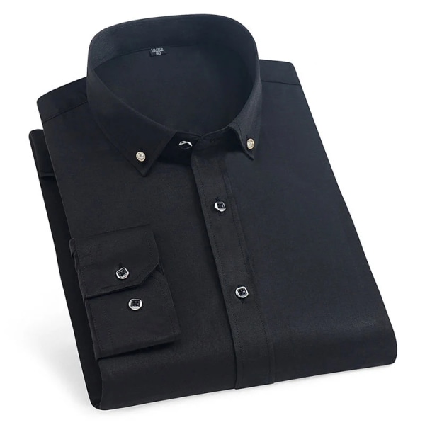 Långärmad herrskjortaklänning av hög kvalitet Casual Enfärgad Rutinpassform Design Business Manliga sociala skjortor Vit Blå Svart Blue XXL - 41
