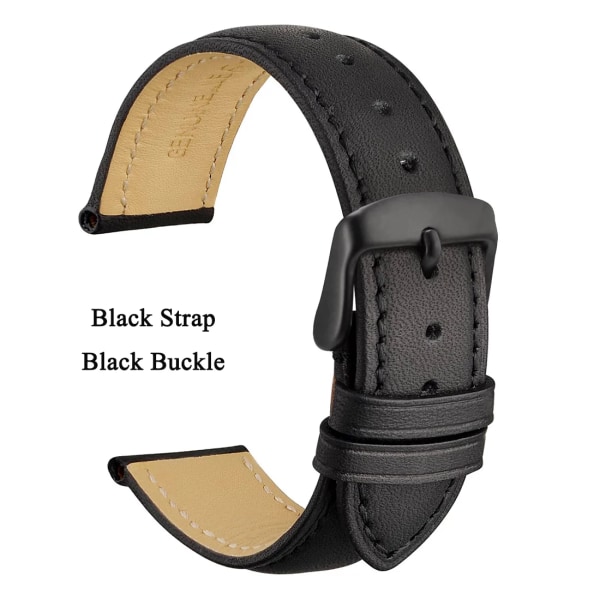 Watch i äkta läder 14 mm 16 mm 18 mm 19 mm 20 mm 21 mm 22 mm 23 mm 24 mm Ersättningsband Armband för män kvinnor Black-Black-A 18mm