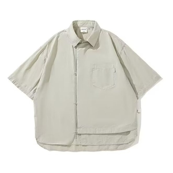 Japansk stil retro grundlæggende stil workwear trøje baby dreng og pige sommer uregelmæssig design kort ærme skjorte rock mænd ' nytta Apricot XL