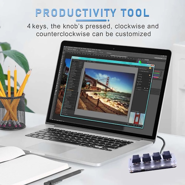 3 Key 1 Knob/4 Key Photoshop Gaming Keypad Rgb Wired Usb Copy Paste Mini Button Hotswap Mini Mechanical Bt Tangentbord Röd Växlare White 4 Keys