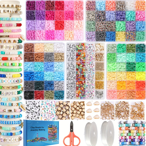 1 set Clay Beads Kit, DIY Armband Making Kit, Friendship Armband Clay Beads Beads, För smyckestillverkning, DIY Hantverk Tillbehör, Julklappar