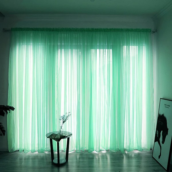 1Pcs Voile Fönster Ridå Solid Färg Druv Lila Hög Kvalitet Enkla Gardiner Moderna Generösa Vacker Utsökt Rida Bright Green