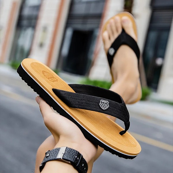 Mode Tøfler Til Mænd Flip Flops Flade Sandaler Sommer Ikke-Slip Strand Slides Mænd Tøfler Indendørs Sko Mand Man Man S Løber Gray 40 (Insole 25.5cm)