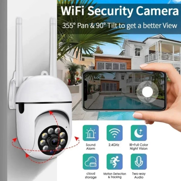 5MP Wifi Trådlös säkerhetsövervakningskameror Färg Night Vision Utomhus Vattentät Cam Smart Home 4x zoom CCTV övervakningskamera EU Plug 5MP Camera Add 32G