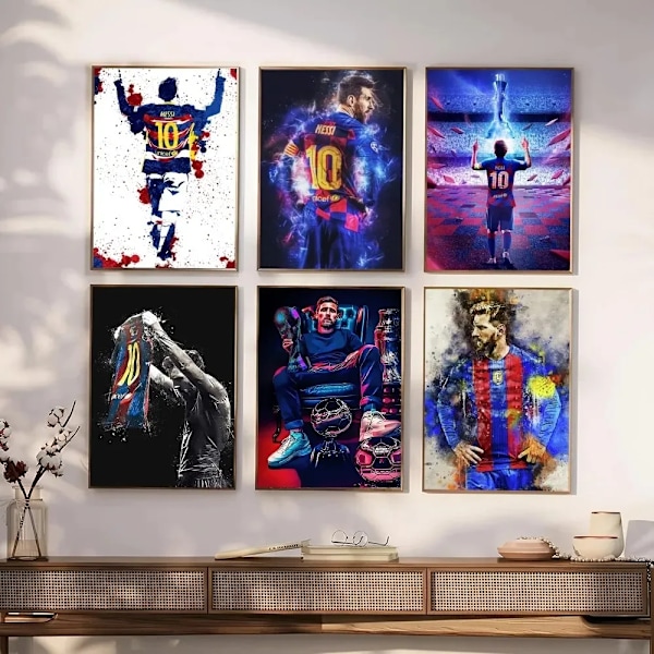 Doodle Fotboll Stjärna Poster Art Coffee House Bar Room Wall Decor M-Messi Canvas Målning Hoom Dekoration C 20x30cm No Framed