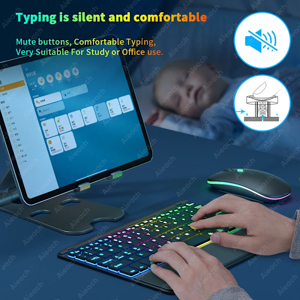 Uppladdningsbar Bakgrundsbelysning Tablet Android Tangentbord, Bluetooth Tangentbord Med Touchpad För Xiaomi Pad 5 6 Pro Ipad 9Th 10Th Gena EN Spanish White