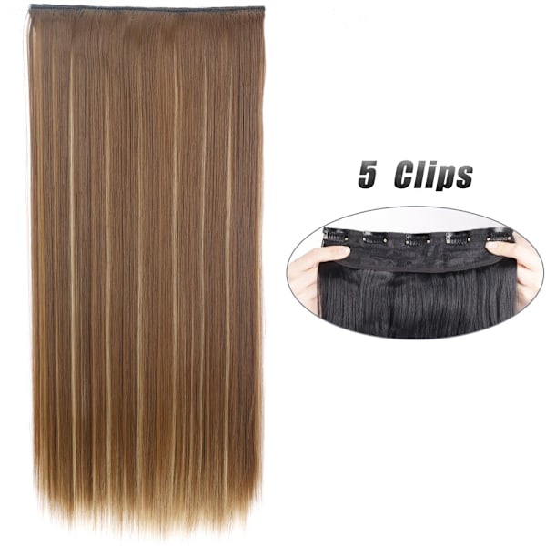 Syntetisk 5 Clip I Hår Extensions Lång Rak Frisyr Hårpiece Svart Brun Blond 80Cm Naturliga Falska Hår För Kvinnor 10H24B 55CM-22inch