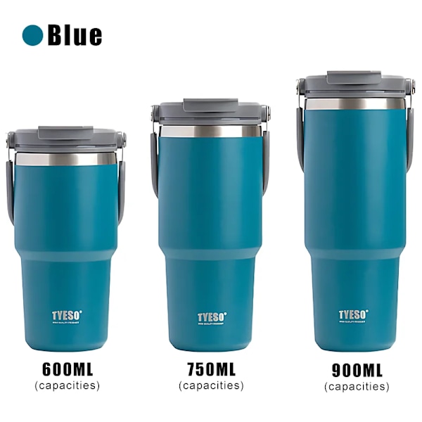 Stål Thermos Flaska Tyeso Kaffe Cup Bärbar Isolering Kall Och Varm Travel Fitness Mugg Läckage Vakuum Flas K Blue-1pcs 600ml