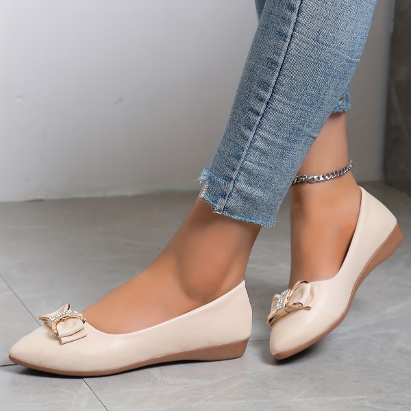 Balett med rosett för kvinnor, mode med spetsig tå Mjuk sula Slip-on-skor, mångsidiga platta skor White CN37(EU36)