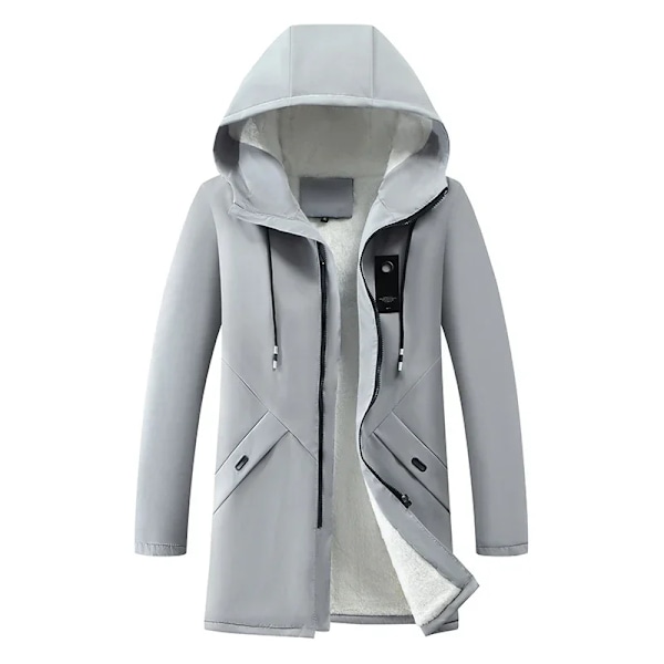 Höst Och Vinter Koreanska Style Män Cardigan Mid-Längd Trench Coat Mäns Huvade Solid Jacket Casual Windbreaker Man 8929 White XL