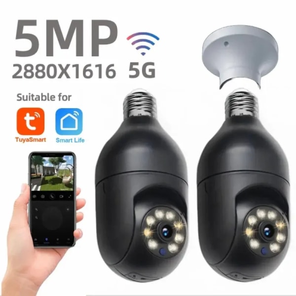 Tuya 3MP/5MP 5G Duell Band Bulb Kamera WiFi Tvåvägs Röst AI Människoavkänning Night Vision E27 Kamera Zoom Övervakningskamera Yiiot 5MP 2.4G Tuya