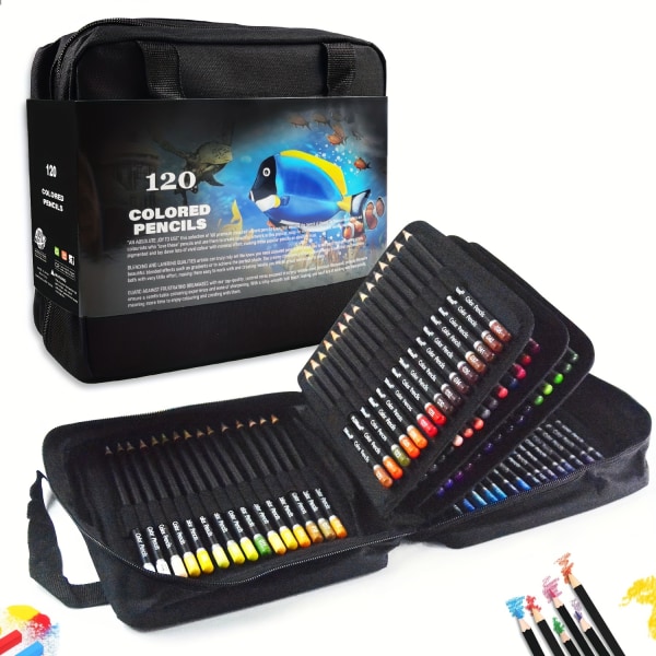 120 färgpennor Zipper-Case Set | Kvalitetsledningar med mjuk kärna för vuxna konstnärer, proffs och färgsättare | I snyggt, starkt bärbart överallt 120 Colors