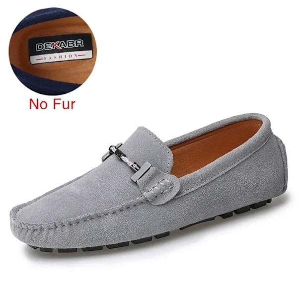 Dekabr Trendy Män Casual Skor Stor Stora Storlek 38-47 Varumärke Sommar Driving Loafers Andningsbart Grossist Man Mjuk Skodon Skor Skor. För Män Gray No Fur 13