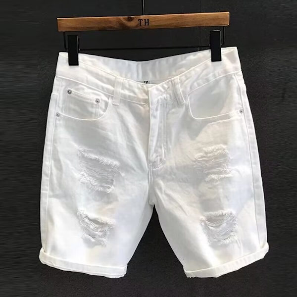 Revityt farkut shortsit Miehet Muotimerkit Hong Kong Style Retro Viidennet housut Miesten Kesä Ohut Suorat housut 2024 Uusi White 34