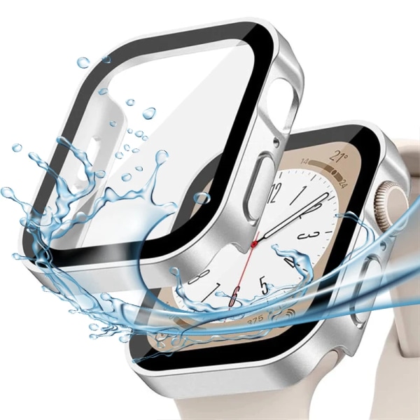 Glas+ Cover för Apple Watch case 9 44 mm 40 mm tillbehör 41 mm 45 mm härdat skärmskydd Skyddande iWatch series 8 7 SE 6 5 Matte Silver 40mm Series 4 5 6 SE