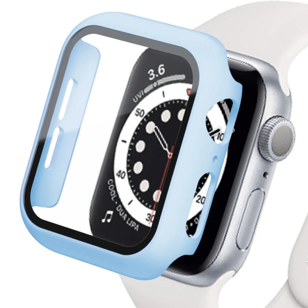 Glas+ Cover för Apple Watch case 44 mm 40 mm 45 mm 41 mm 42 mm 38 mm iWatch 8 3 7 SE Skärmskydd Apple watch series 9 Tillbehör Fog Blue 41mm series 7 8 9