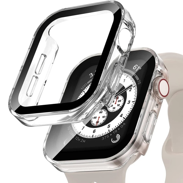 Glas+ case för Apple Watch 7 8 45 mm 41 mm 44 mm 40 mm PC rak kant Härdat cover iWatch series 4 5 SE 6 7 8 Matte clear 10 Series 7-8 41mm