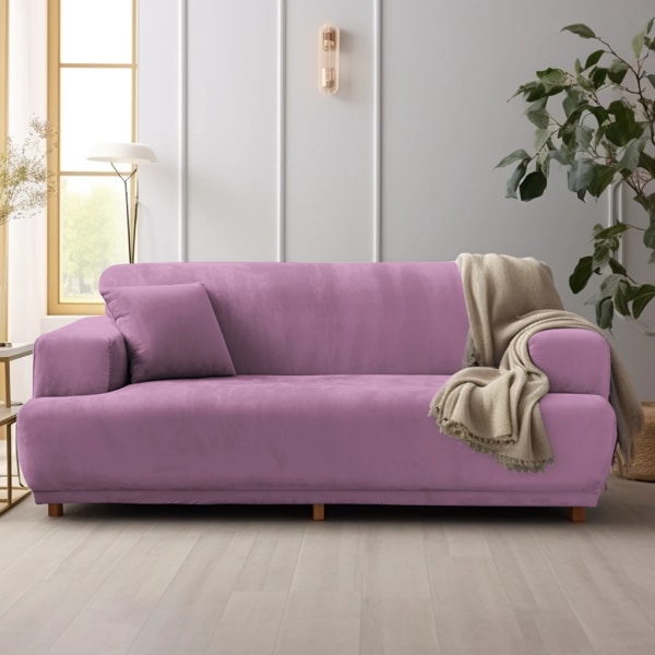 Stretch plysch sofföverdrag för vardagsrum 1/2/3/4 sits All-inclusive sammet sofföverdrag Elastiskt case Soffa soffa Slipcover Handduk Light Purple 1 Seater 90-140CM