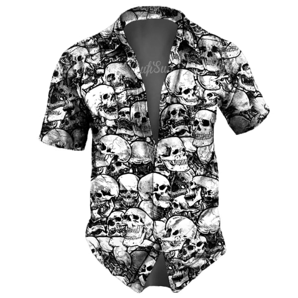 Nya Vintage Skull Herrskjortor Lapel Streetwear Skjorta För Herr Street Hip Hop Kortärmad Top Party Sommar Herr Hawaiian Shirts 0914-CS-1 XXL