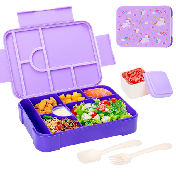 Bedårande mönstrad lunchlåda för barn, bärbar, delad mikrovågsugn Bento-låda, läckagesäker matbehållare för tillbaka till skolan kök Purple 1330ml