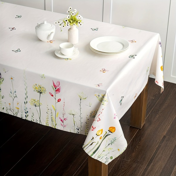 1 st bordsduk med fjäril och färgglada blommönster, fläckbeständig, skrynkelbeständig tvättbar polyesterduk, dekorativ duk Butterfly W55inchxL86inch/140x220cm