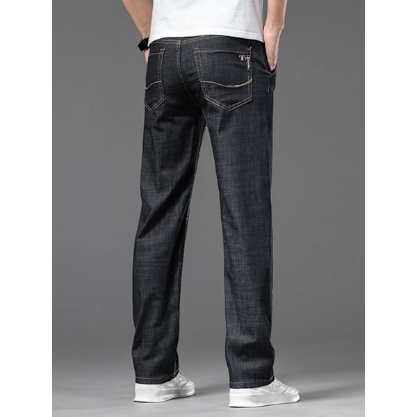 Sommer Tynde Mænd Straight Jeans Klassisk Sort Blå Stretch Casual Business Baggy Denim Bukser Mænd Mærke Bukser black 28