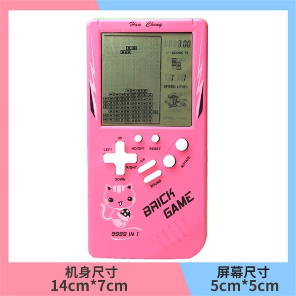 Classics Retro handhållna spelspelare för Tetris Console, stor skärm, nostalgisk fickspelsmaskin för barn, pusselleksaker 7080-pink